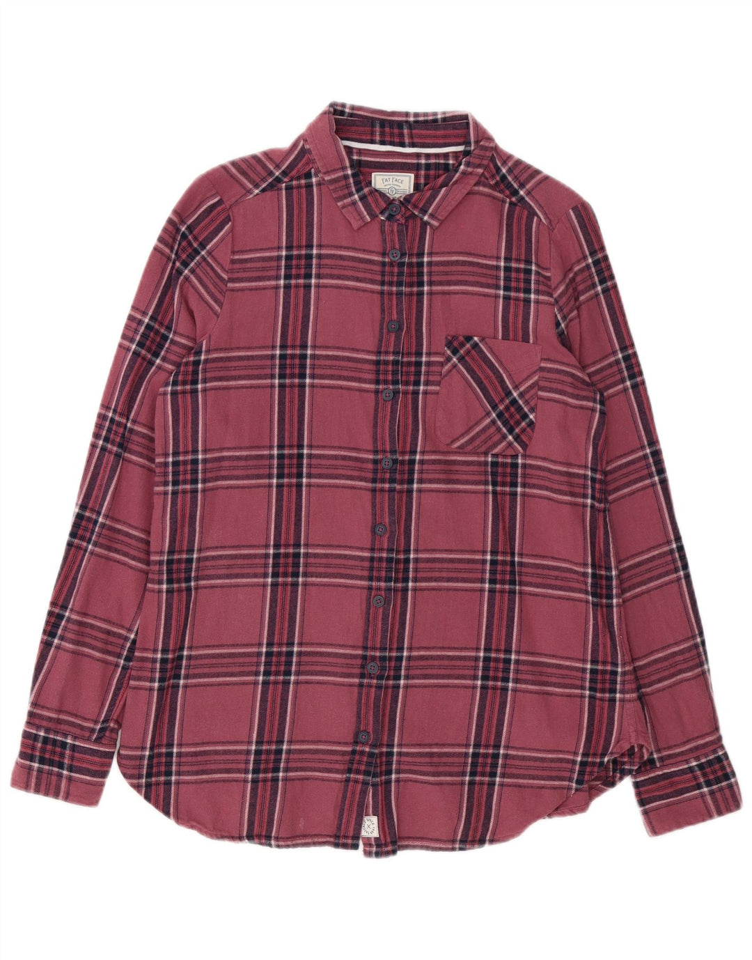 Camisa feminina de flanela Fat Face Reino Unido 12 algodão xadrez rosa médio