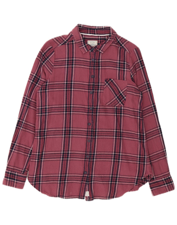 Camisa feminina de flanela Fat Face Reino Unido 12 algodão xadrez rosa médio