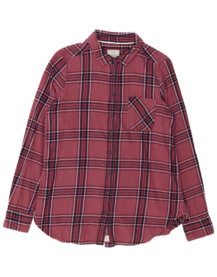 Camisa feminina de flanela Fat Face Reino Unido 12 algodão xadrez rosa médio