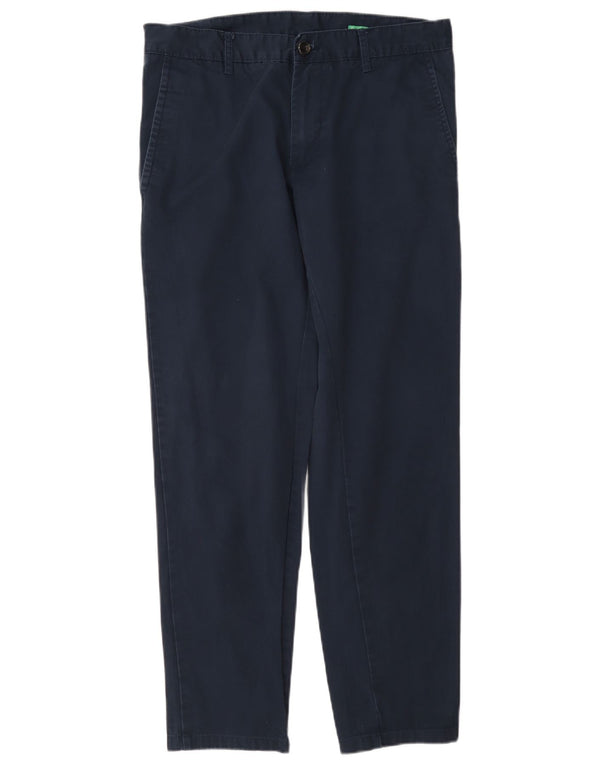 Calça chino reta feminina Benetton IT 46 grande W32 L29 azul marinho