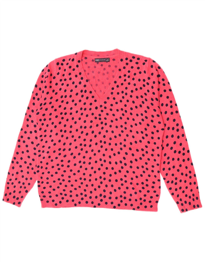 Suéter feminino Marks & Spencer com decote em V Reino Unido 14 bolinhas rosa médio
