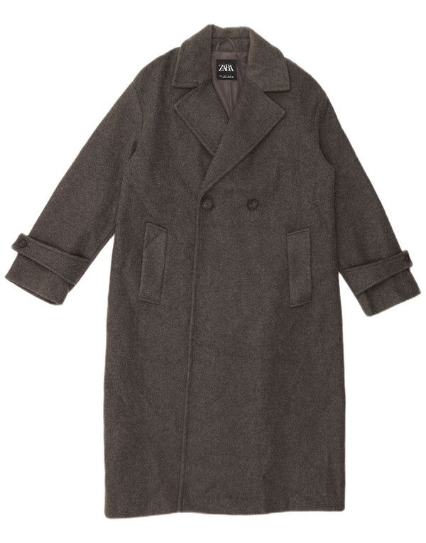 Casaco feminino oversized com peito duplo Zara UK 10 poliéster cinza pequeno