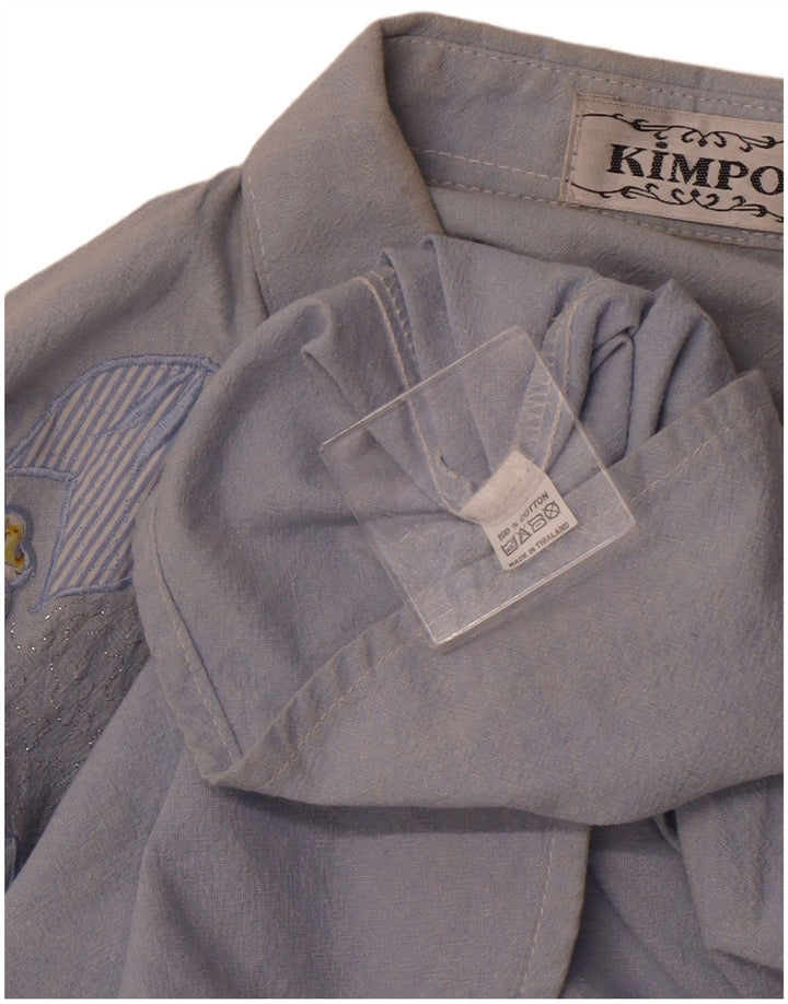 Camisa feminina VINTAGE UK 18 XL azul floral algodão retrô