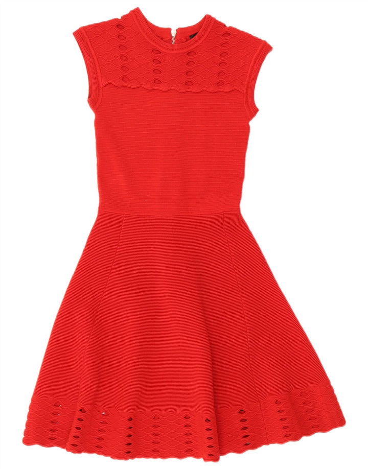 Vestido feminino TED BAKER sem mangas evasê tamanho 0 2XS acrílico vermelho