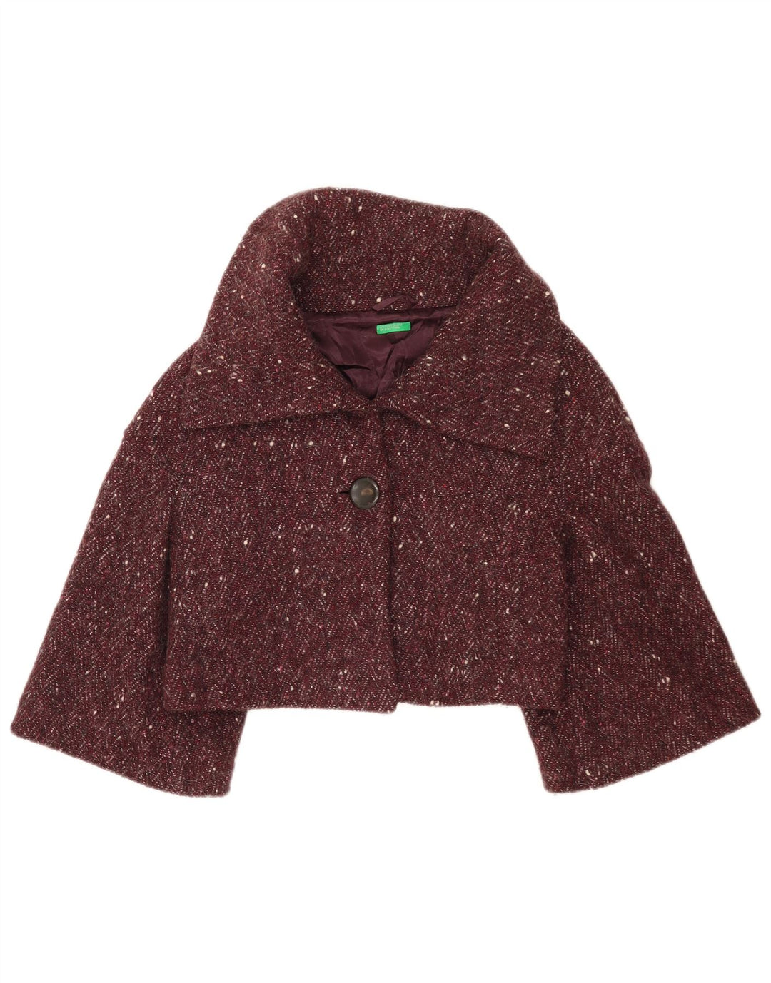 Jaqueta Bolero Feminina Benetton IT 42 Lã Salpicada Borgonha Média