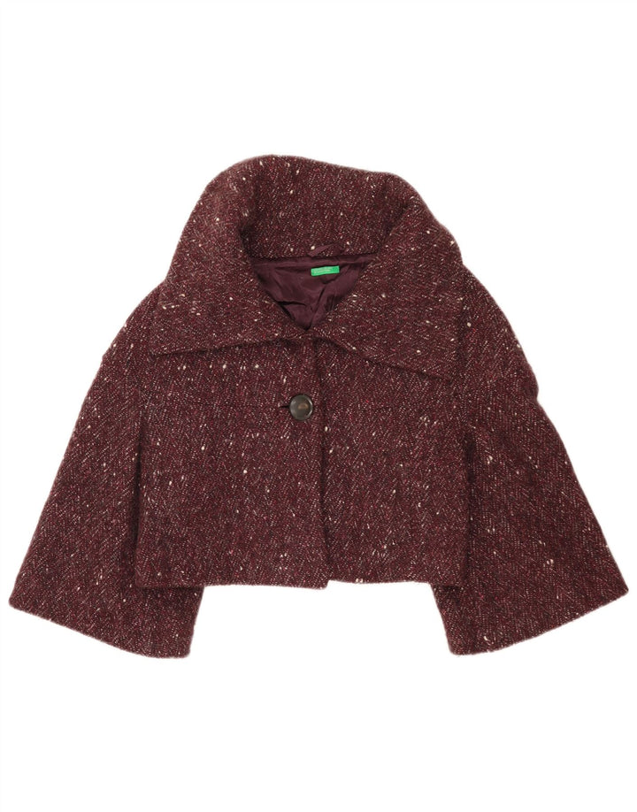 Jaqueta Bolero Feminina Benetton IT 42 Lã Salpicada Borgonha Média