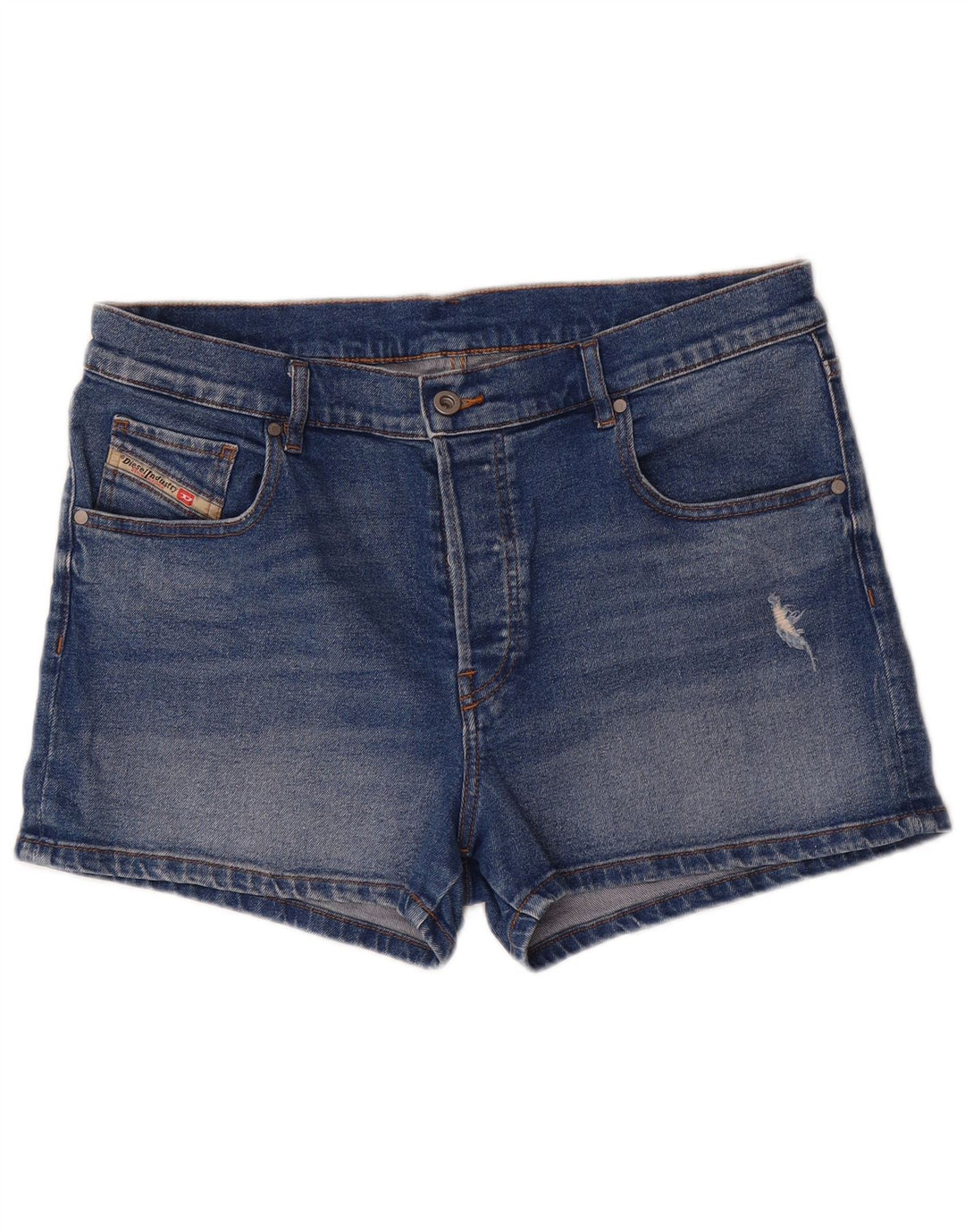 Shorts jeans feminino DIESEL desgastado W31 algodão azul médio