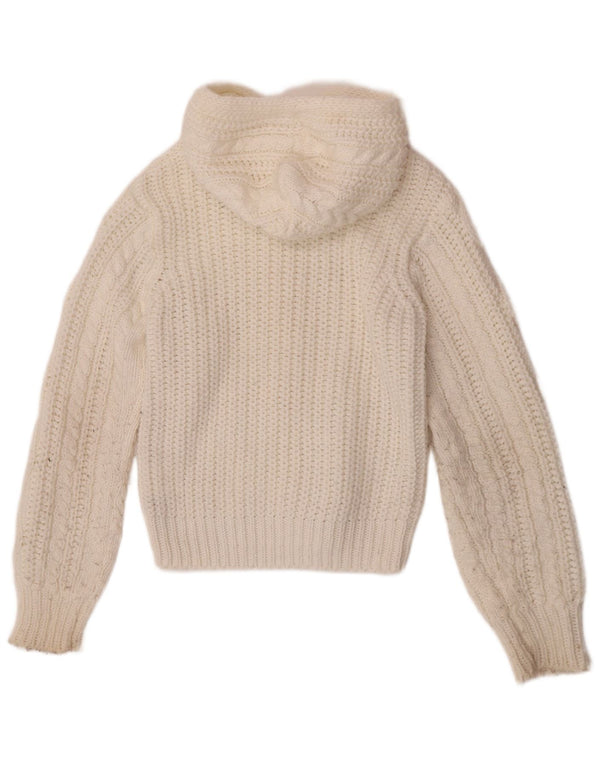 Suéter cardigã feminino com capuz e zíper completo FB Sister UK 10 acrílico branco pequeno
