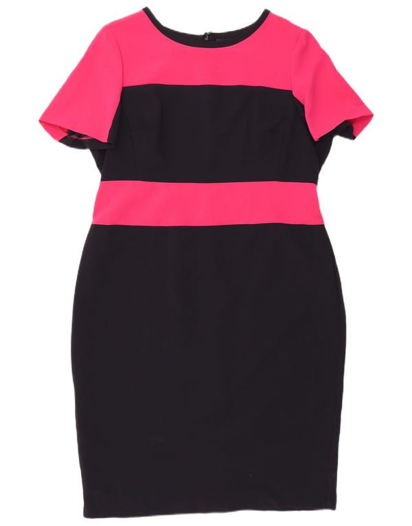 Vestido bainha feminino MARKS & SPENCER UK 18 XL preto colorblock poliéster