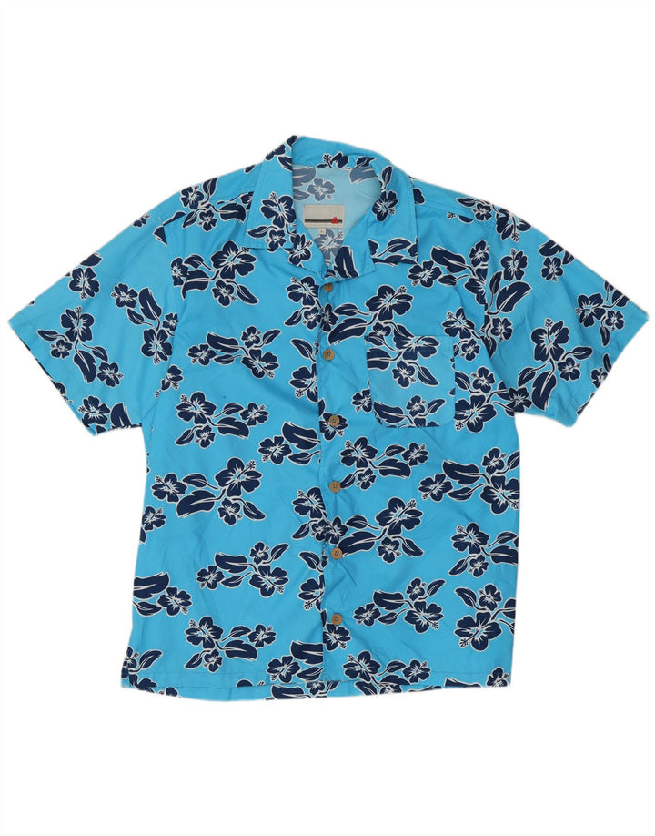 Astrolabio Camisa masculina de manga curta grande poliéster floral azul