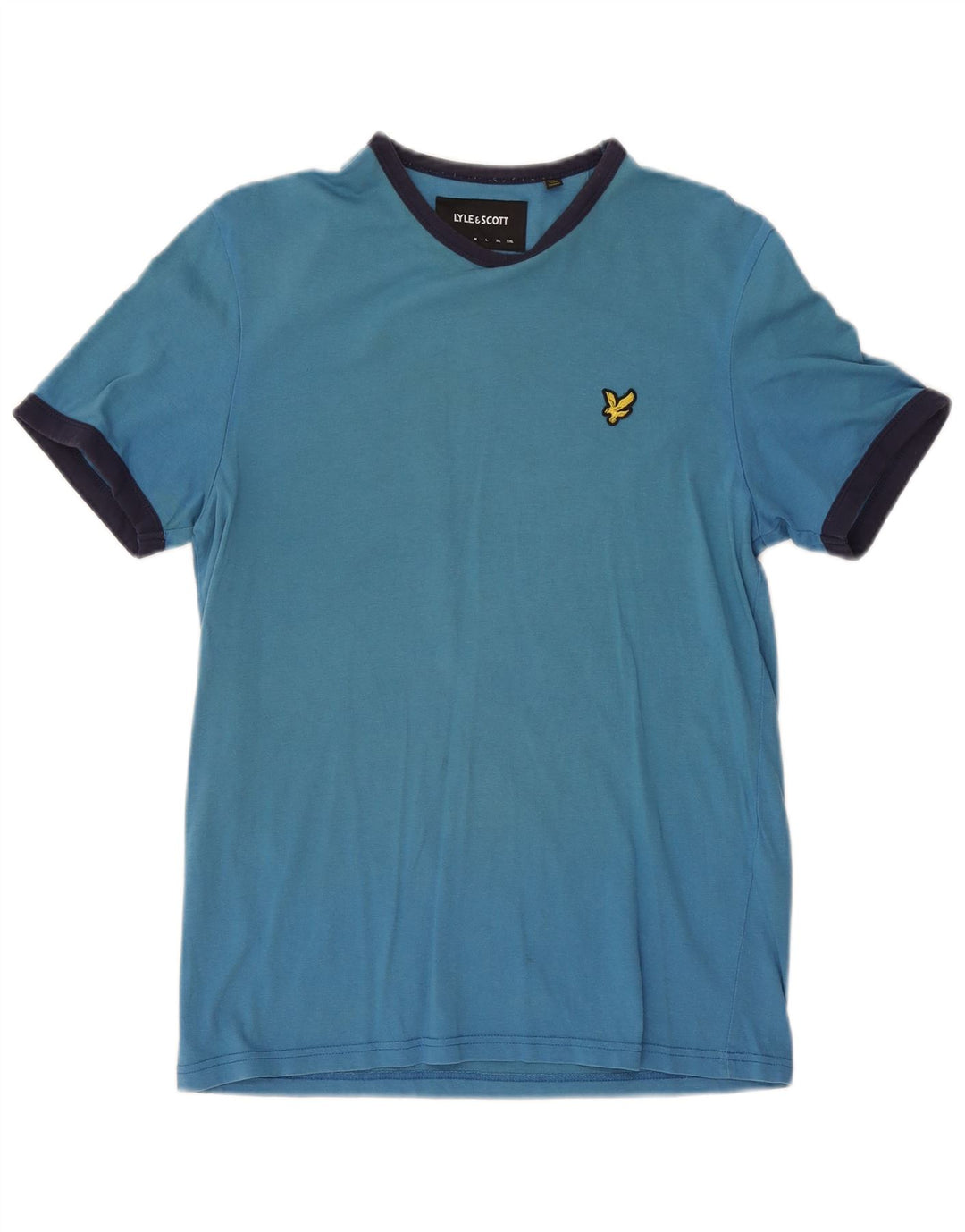 Lyle & Scott Camiseta masculina top pequeno azul colorblock algodão