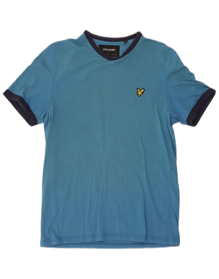 Lyle & Scott Camiseta masculina top pequeno azul colorblock algodão