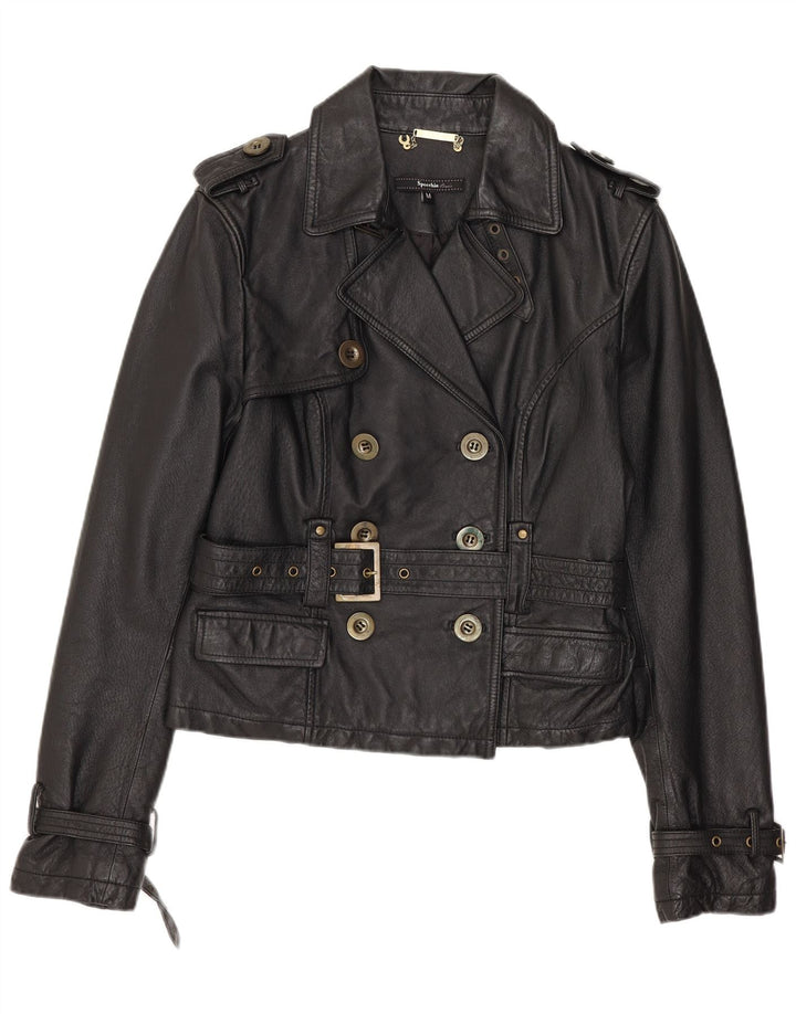 Jaqueta feminina de couro militar SPECCHIO UK 12 couro preto médio