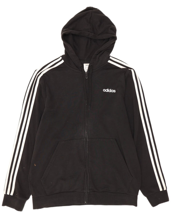 Adidas masculino zip moletom com capuz grande algodão preto