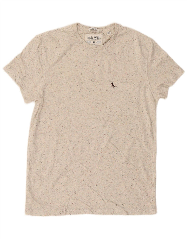 Camiseta masculina Jack Wills Top de algodão manchado bege médio