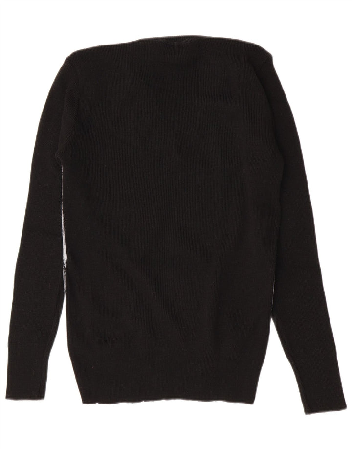Suéter masculino vintage com decote em V IT 52 grande preto Chevron poliacrílico