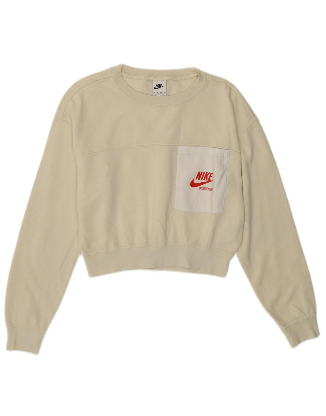 NIKE Womens Crop Oversized Sweatshirt Jumper UK 6 XS Bege Algodão