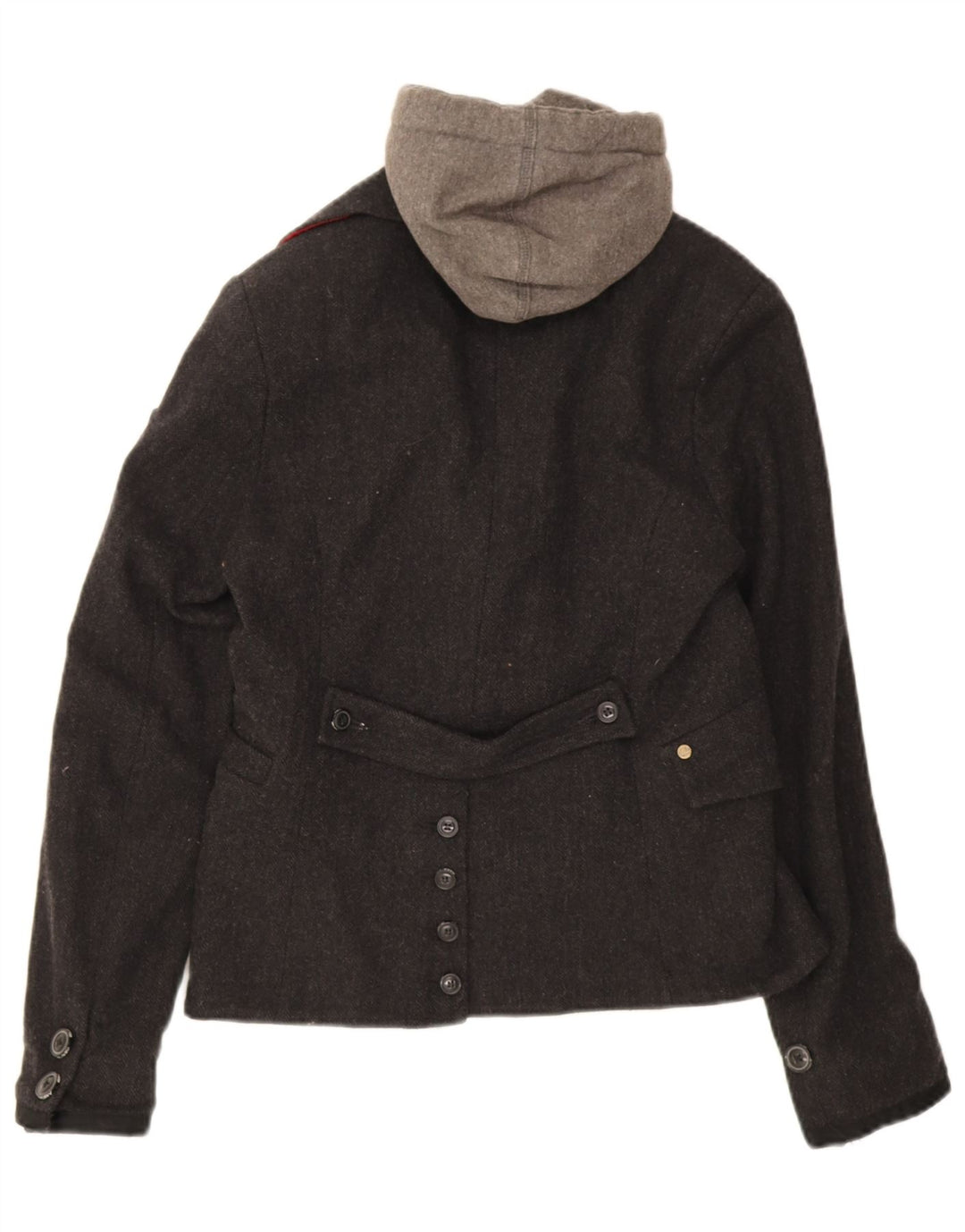 Jaqueta Blazer Superdry Feminina com Capuz de 2 Botões Reino Unido 12 Espinha de Peixe Cinza Médio