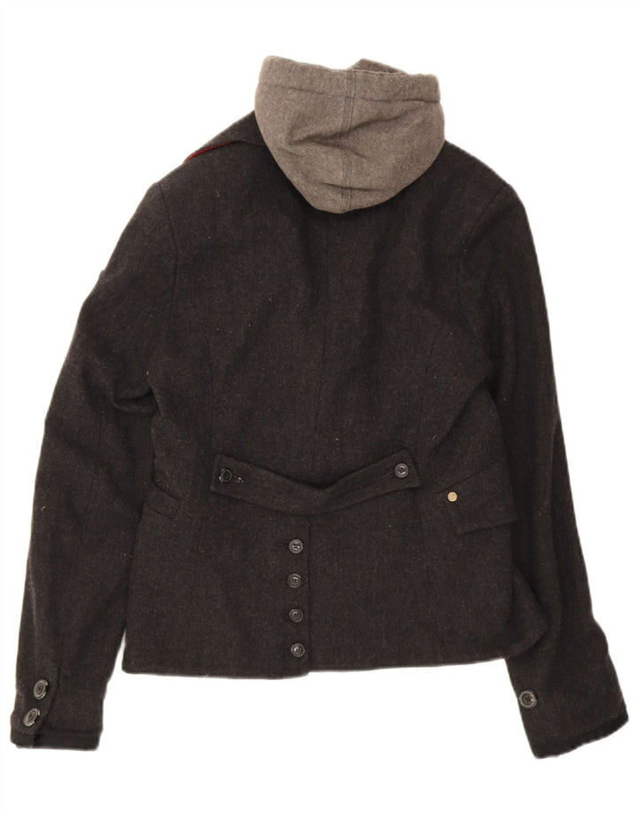 Jaqueta Blazer Superdry Feminina com Capuz de 2 Botões Reino Unido 12 Espinha de Peixe Cinza Médio