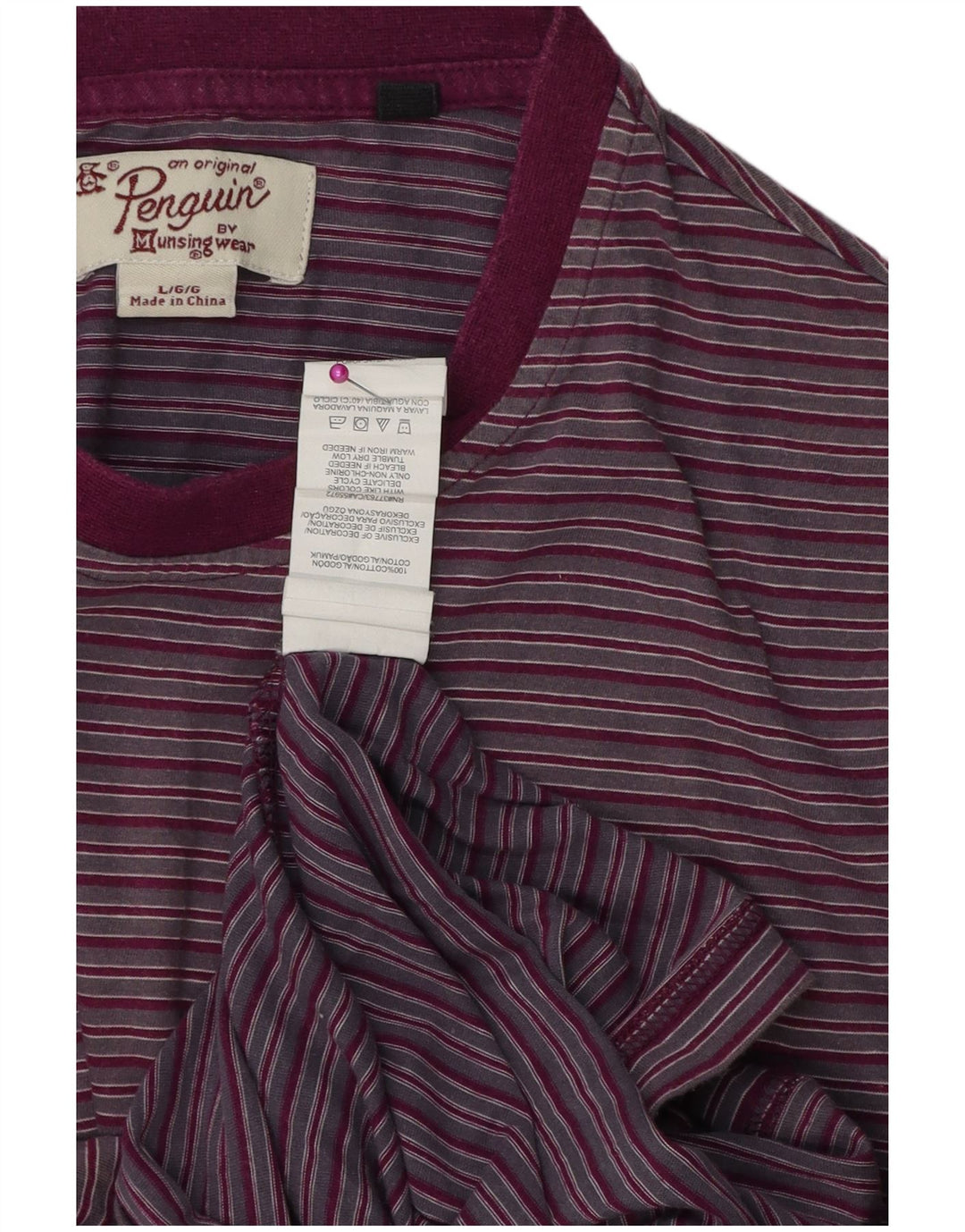 Camiseta masculina Penguin Top grande algodão listrado roxo