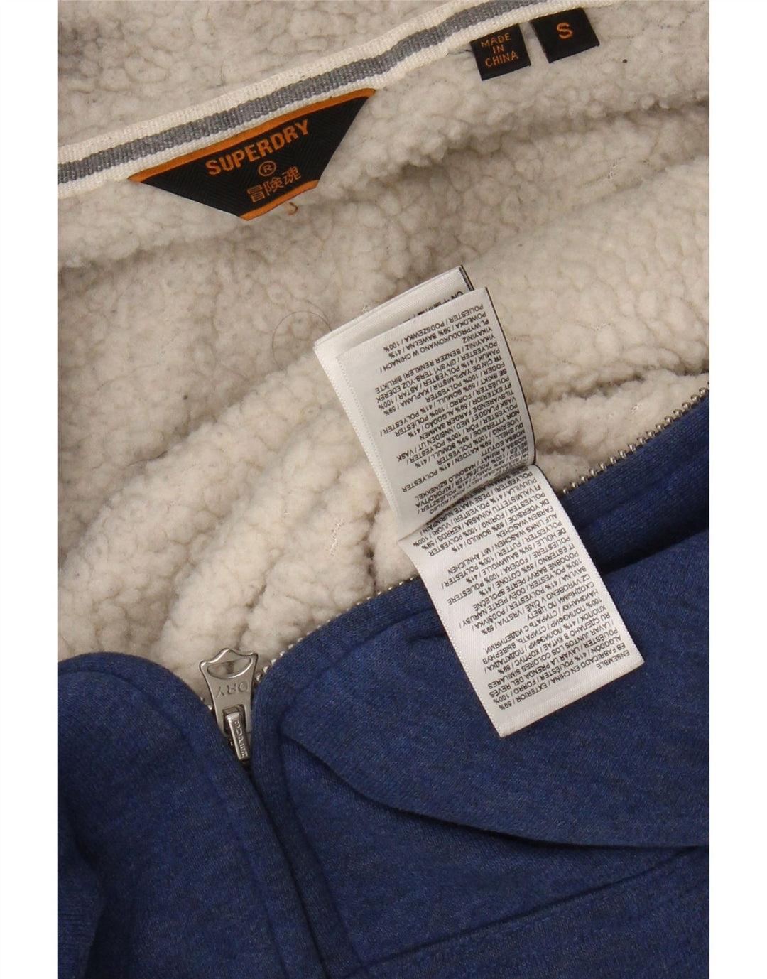 Suéter masculino Superdry com capuz e zíper pequeno azul algodão