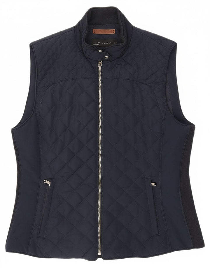 Colete acolchoado feminino Zara UK 18 XL azul marinho poliéster
