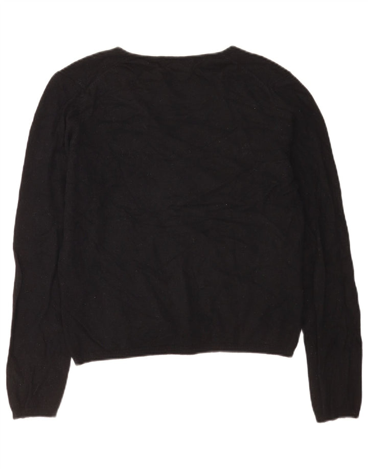 Suéter feminino Marks & Spencer com decote em V e gola V Reino Unido 14 médio preto