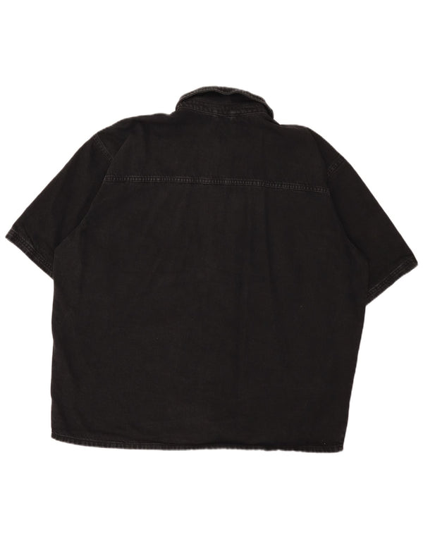 Topshop Womens Short Sleeve Oversized Denim Shirt UK 14 Large  Black Cotton