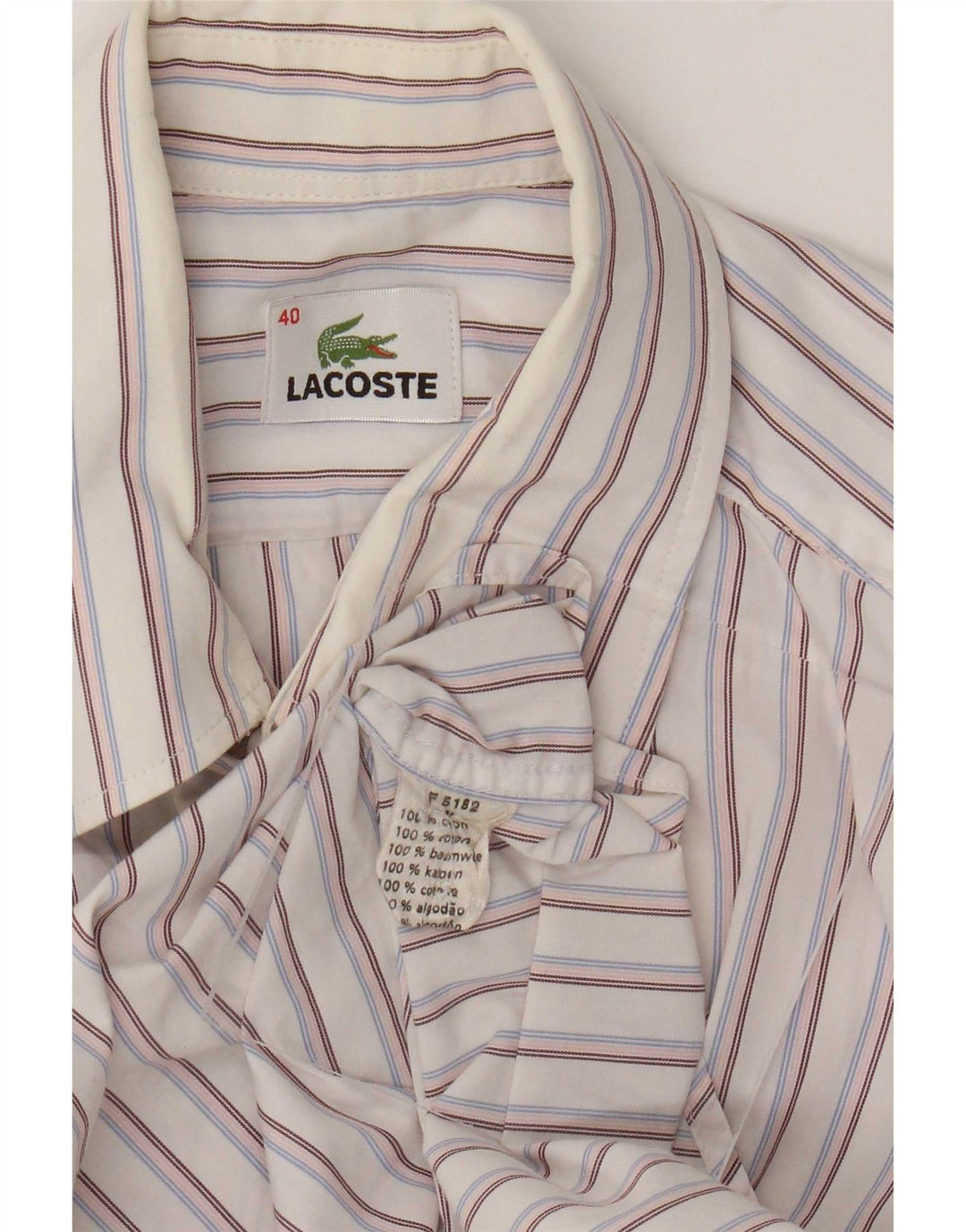 Camisa masculina Lacoste tamanho 40 algodão listrado branco médio