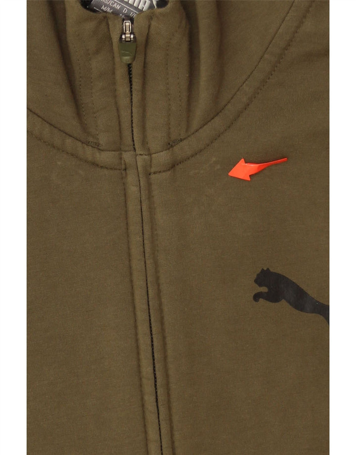 PUMA Womens Graphic Zip Hoodie Sweater UK 12 Medium Khaki Cotton Vintage Puma and Second-Hand Puma from Messina Hembry 
