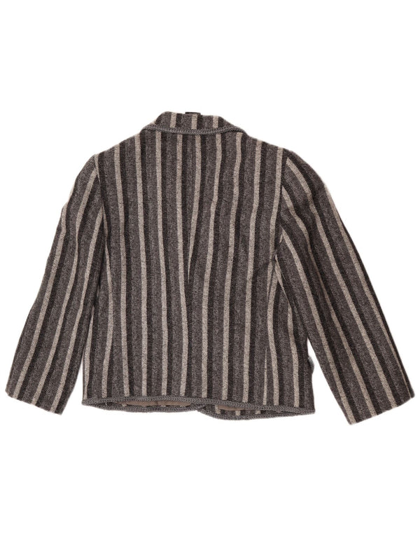 Jaqueta blazer feminina vintage com peito duplo Reino Unido 12 listrado cinza médio