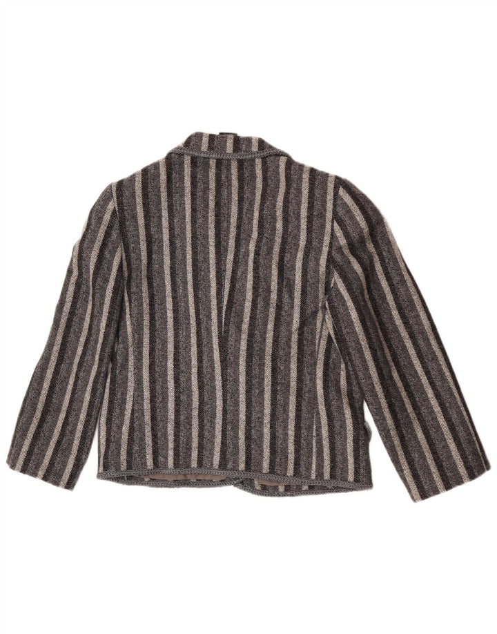 Jaqueta blazer feminina vintage com peito duplo Reino Unido 12 listrado cinza médio