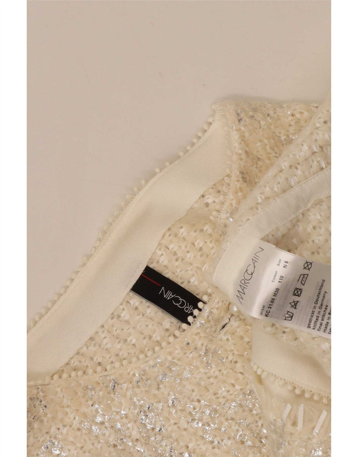 Jaqueta blazer feminina de 4 botões Marc Cain tamanho 6 XL acrílico branco