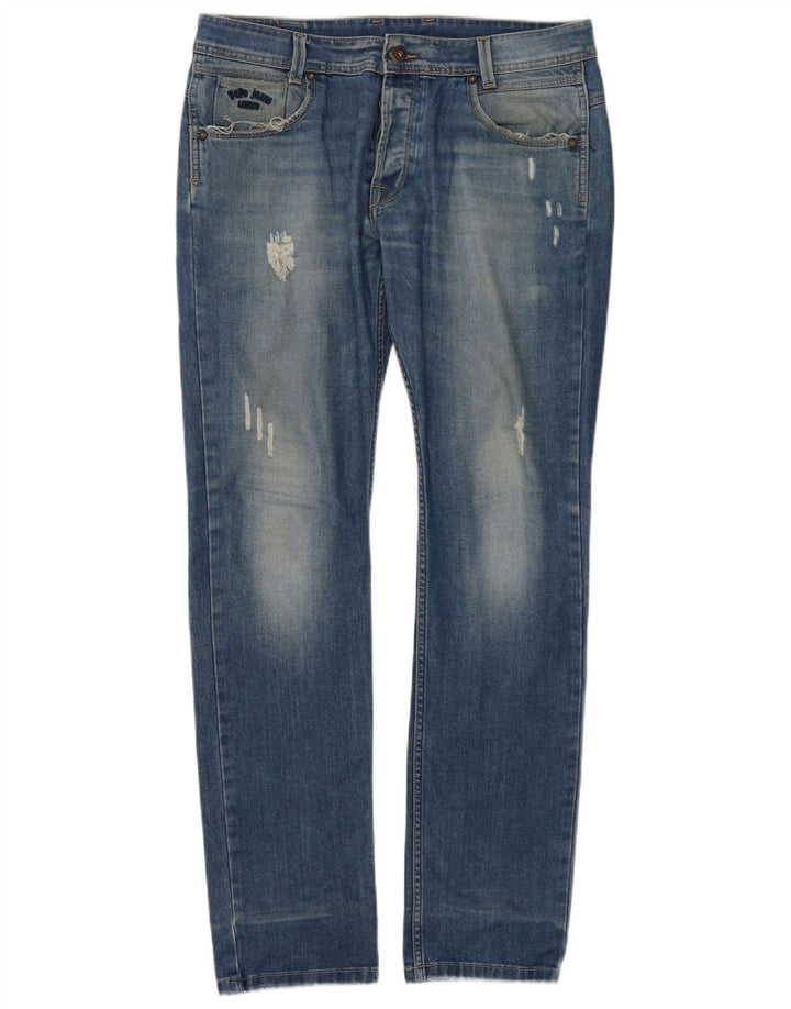PEPE Jeans feminino jeans slim desgastado W34 L34 azul algodão