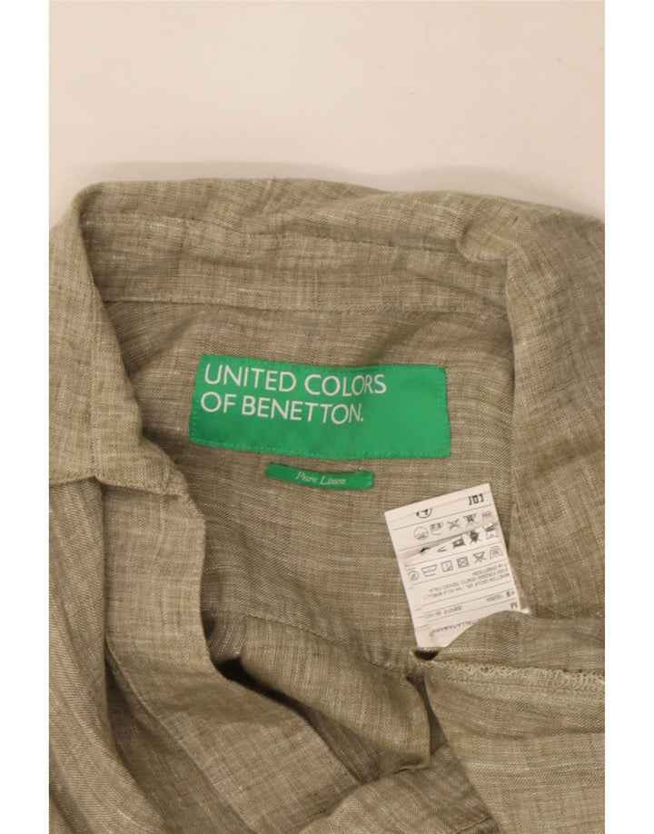 Vestido feminino Benetton A-Line UK 14 linho cáqui médio