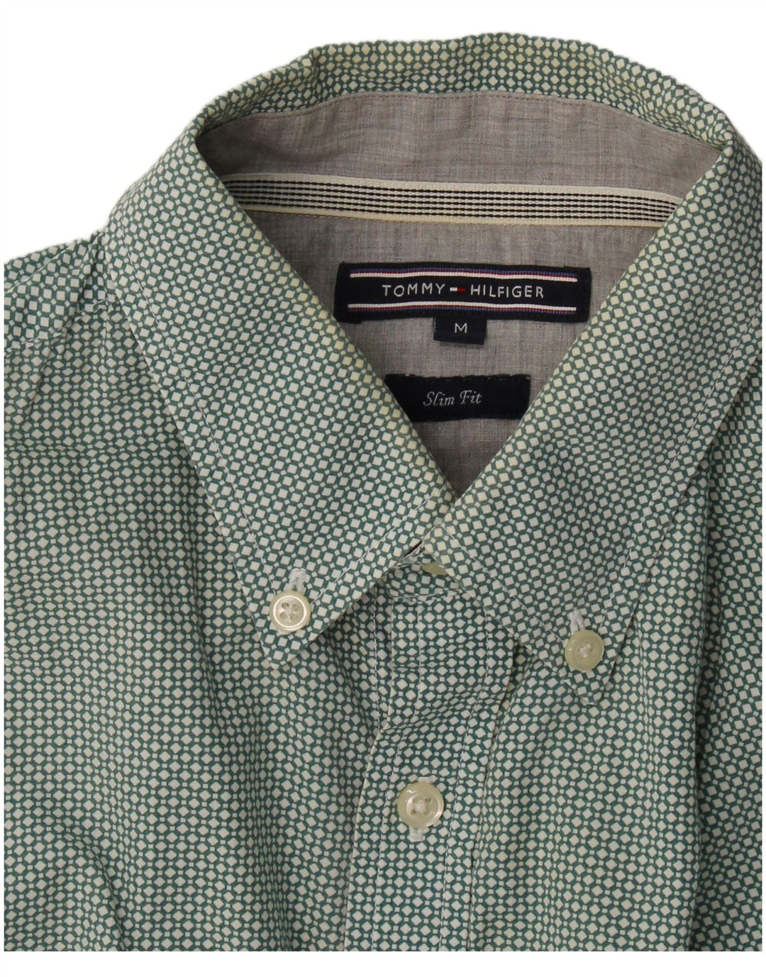 Tommy Hilfiger Mens Slim Fit Camisa Médio Verde Manchado