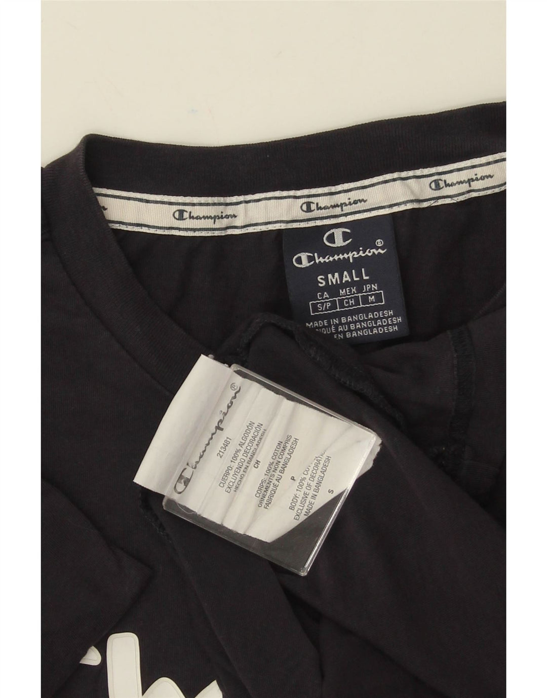 CHAMPION Camiseta masculina gráfica top pequeno algodão azul marinho