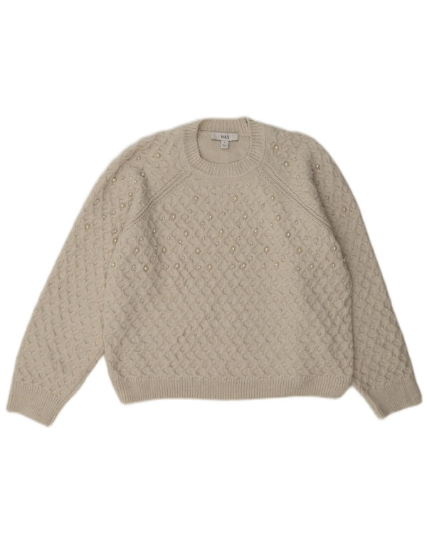 Suéter feminino Marks & Spencer com gola redonda e gola redonda, tamanho pequeno, off white