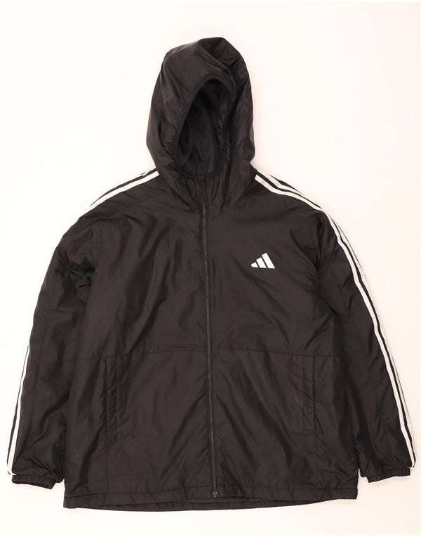Jaqueta corta-vento masculina Adidas com capuz UK 44 2XL poliéster preto