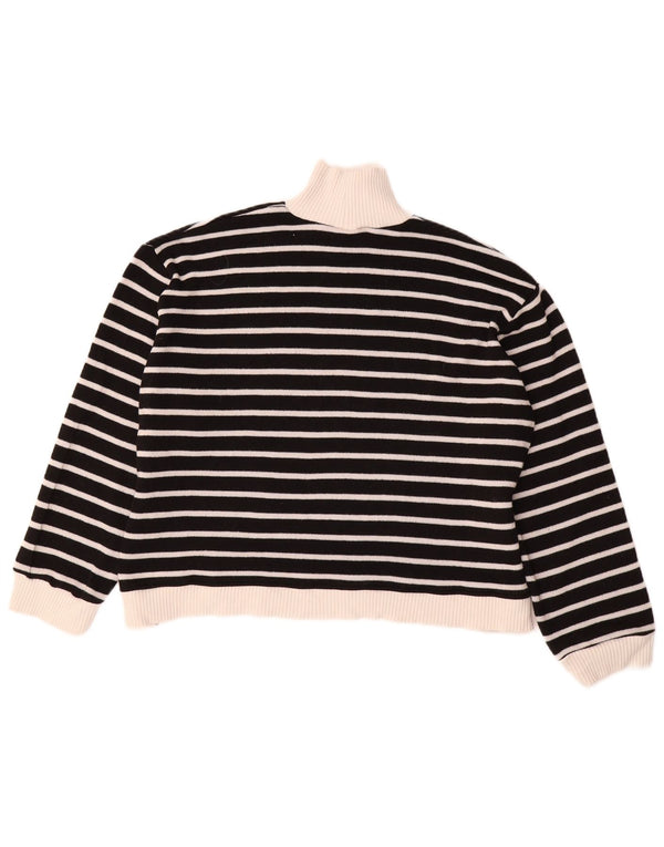 Suéter feminino Zara com gola tartaruga UK 14 listrado preto médio