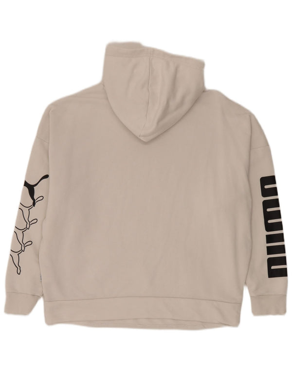Puma feminino gráfico oversized moletom com capuz UK 14 médio algodão branco