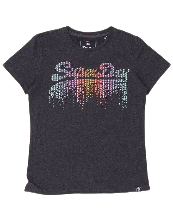Camiseta feminina SUPERDRY com estampa gráfica UK 10 pequena cinza