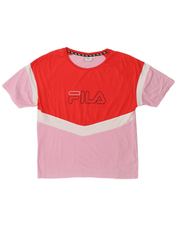 Camiseta feminina Fila com estampa gráfica UK 10 pequeno algodão colorblock rosa