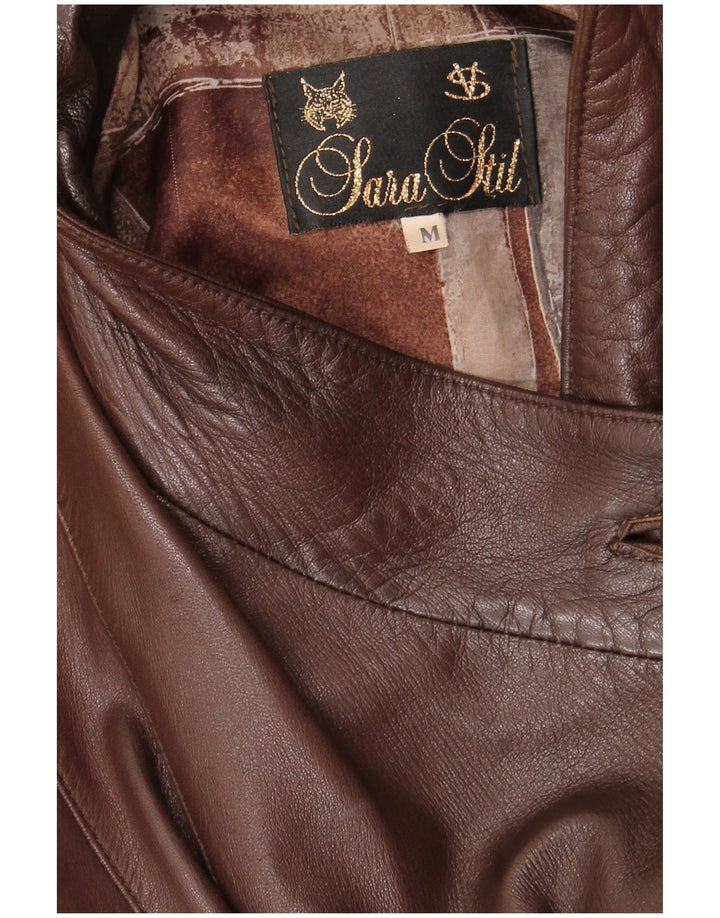 Casaco de couro vintage feminino grande Reino Unido 14 marrom médio