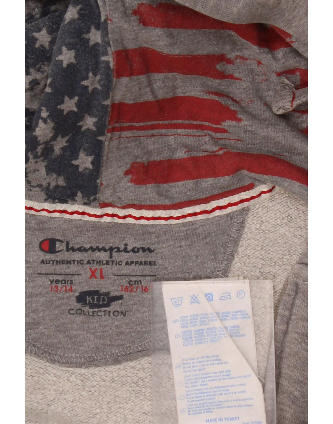 CHAMPION Suéter feminino com capuz e zíper gráfico 13-14 anos XL algodão cinza