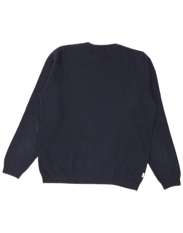 Suéter masculino Fila com gola redonda, pequeno algodão azul marinho