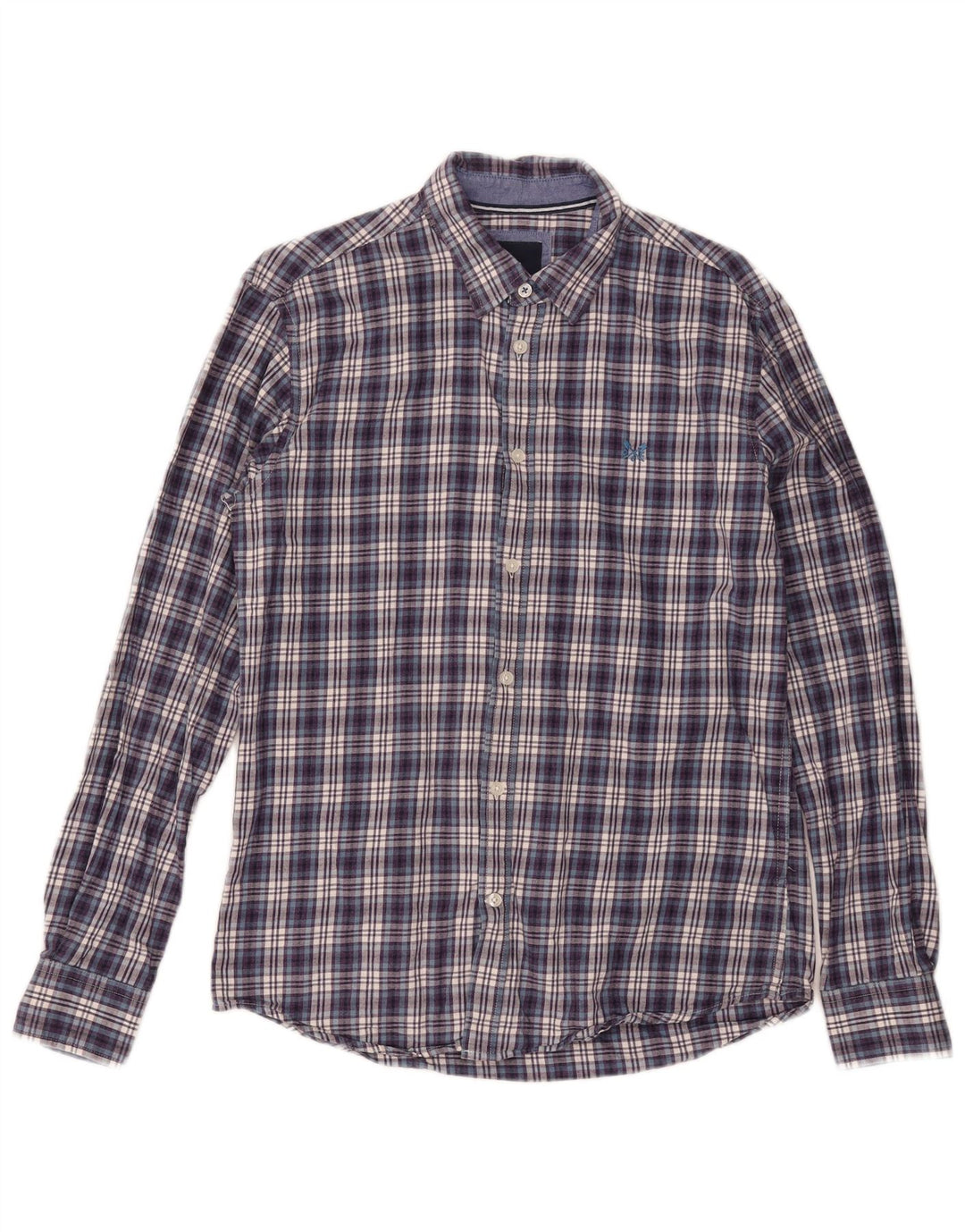 Camisa masculina de flanela Crew Clothing algodão xadrez azul marinho médio