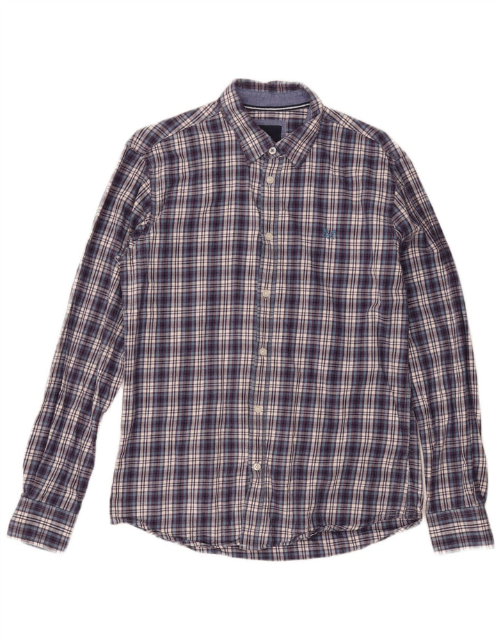 Camisa masculina de flanela Crew Clothing algodão xadrez azul marinho médio