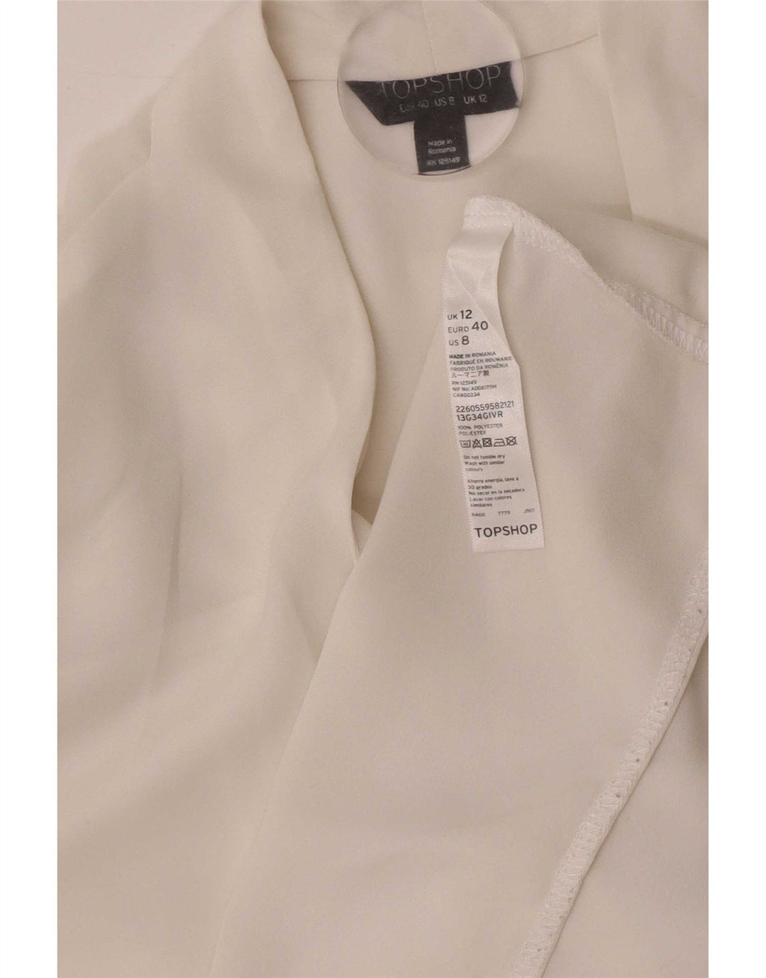 Blusa feminina de manga comprida Topshop UK 12 poliéster branco médio