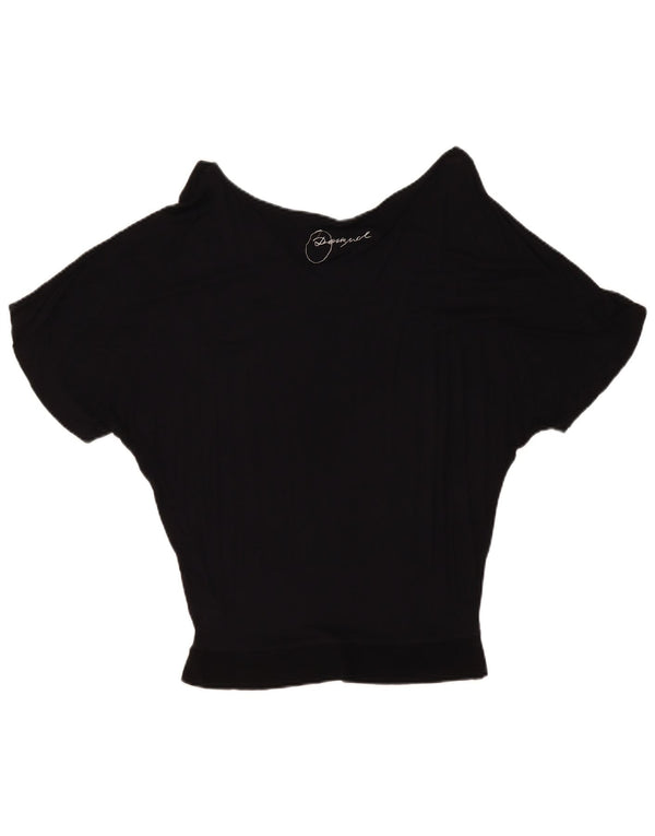 Blusa feminina Desigual com estampa batwing top Reino Unido 10 pequeno preto geométrico